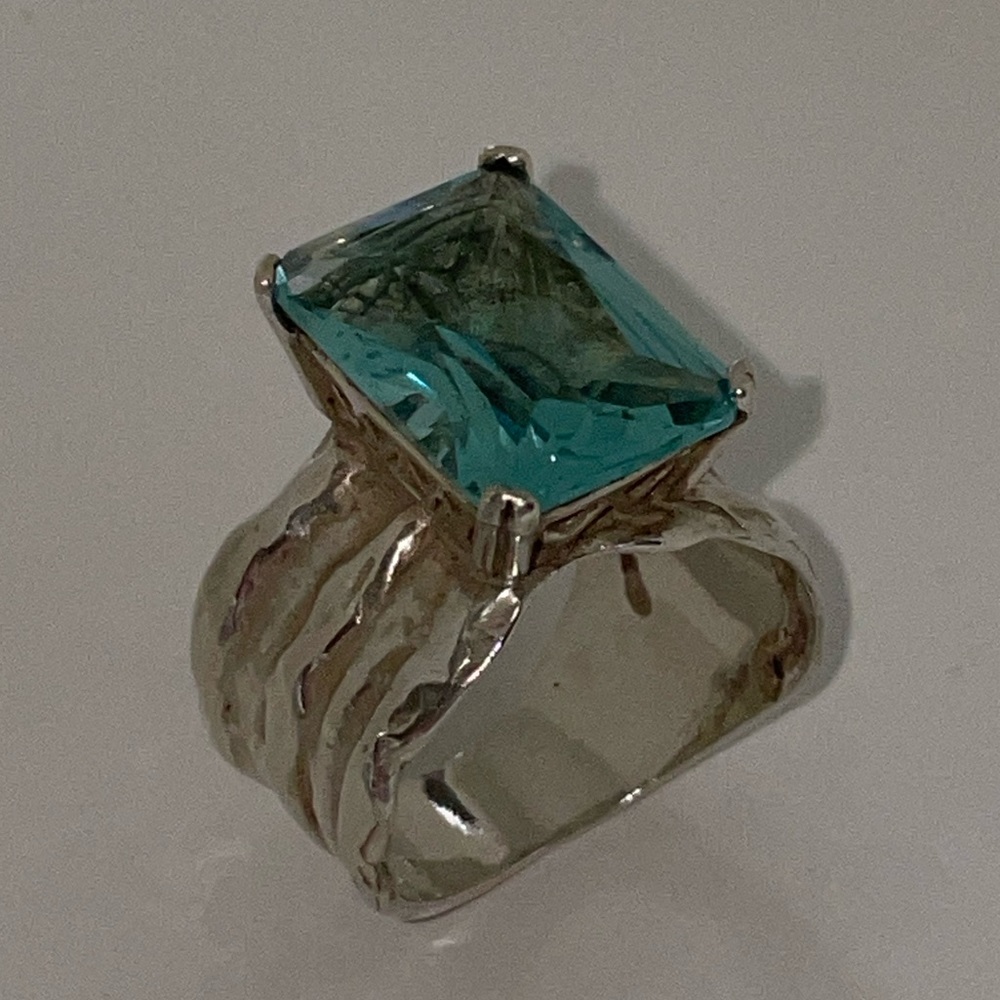 Silpada - Retired Aqua Glass & Sterling Ring SIZE 9